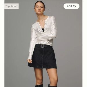 Anthropologie Pilcro NWT Andie Ribbed Henley Silver Shimmer Top